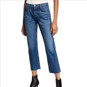 GRLFRND Tatum Jeans Straight Leg Crop Cropped Frayed Raw Hem Button Fly Denim 25